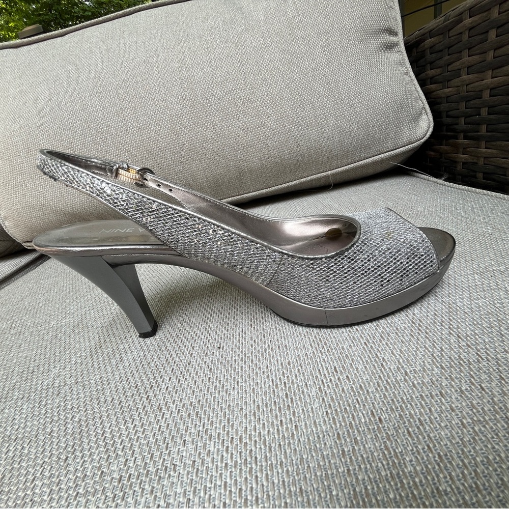 Nine West Shimmering Silver Slingback Heels